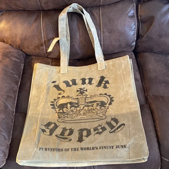 Boho Recycled Tent Market Tote Bag in Dark Green New With Tags - Picture 7 of 13